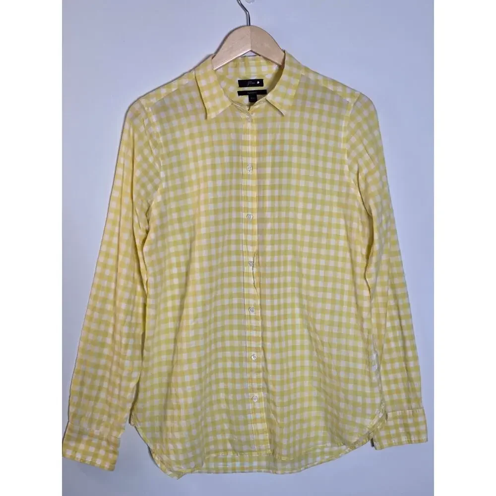 J. Crew classic Yellow Gingham Long-Sleeve Shirt Lightweight Button front casual
